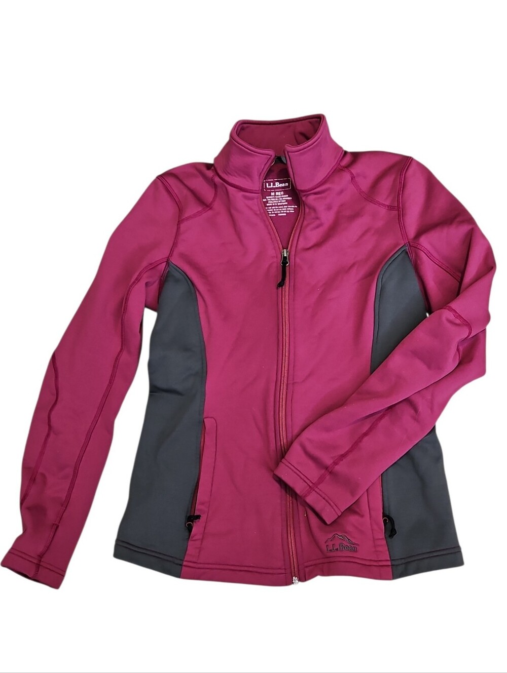 Womens Pink and Gray L.L. Bean Fleece Jacket With Gray Beanie Set Size Medium